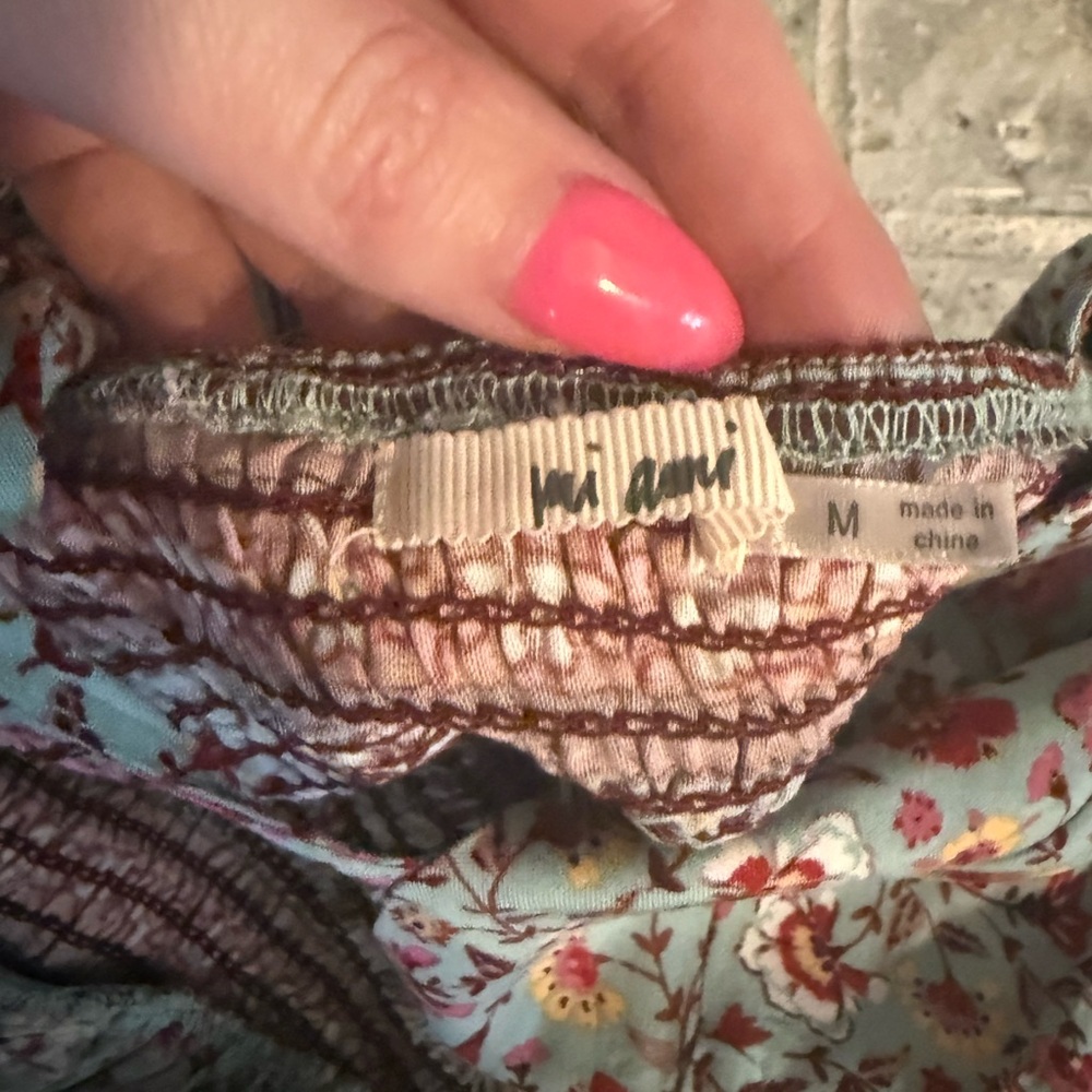 miami Floral Smocked Crop Top - Light Blue with Pink/Red Accents - Picture 3 of 5